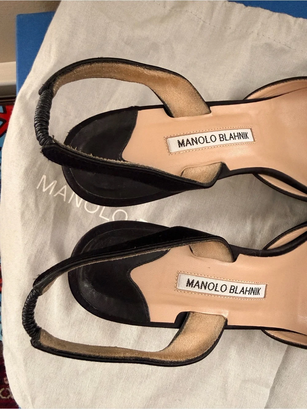 Manolo Blahnik Black Satin Crystal Buckle Slingback Pumps AUTHENTIC